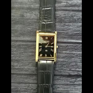 GOLD Black Dial New Batt & Movt Men's Tank Dress Watch